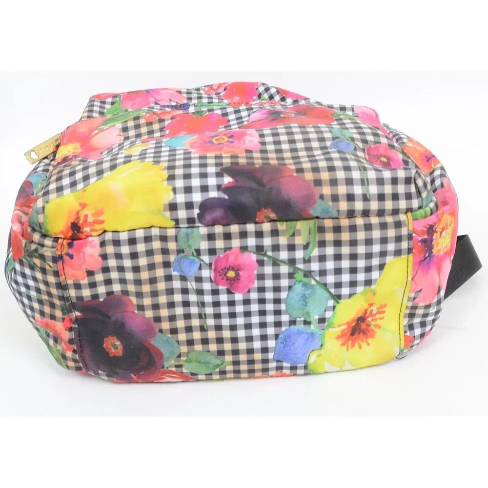 Betsey Johnson Black/White‎ Gingham w/Colorful Florals Multi Pocket Backpack